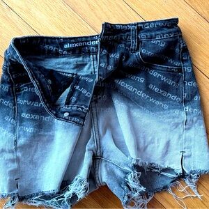 Alexander Wang Black and Gray Logo Denim Shorts